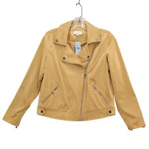 Loft Moto Jacket Faux Suede Full Zip Snap Button Tan‎ XS Petite